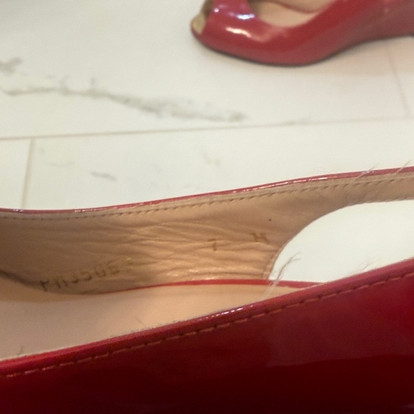 Stuart Weitzman Red Peep-Toe Wedge Sandals - Picture 3 of 8